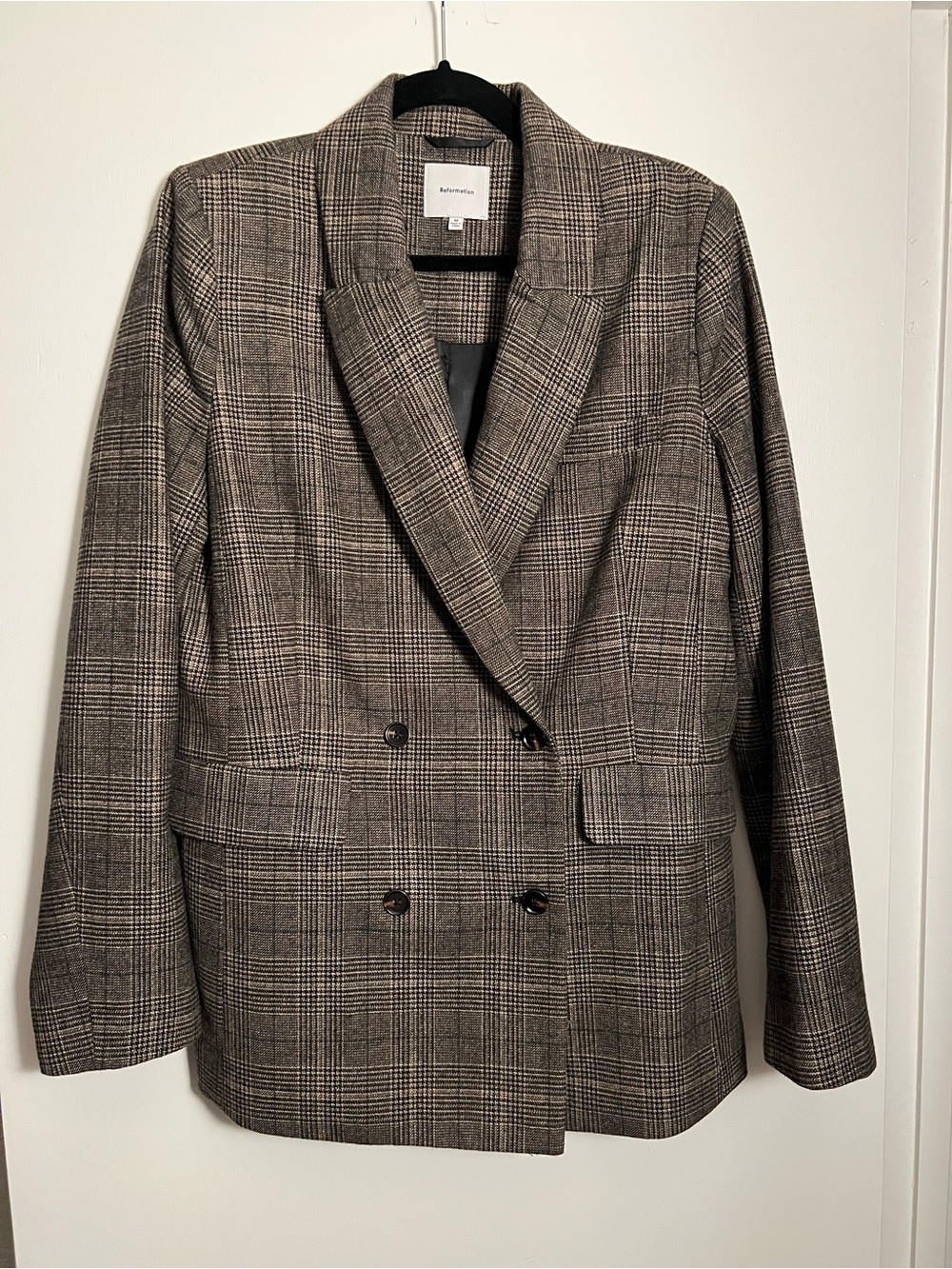 Reformation Plaid Double-Breasted Blazer Jacket - Brown/Gray
